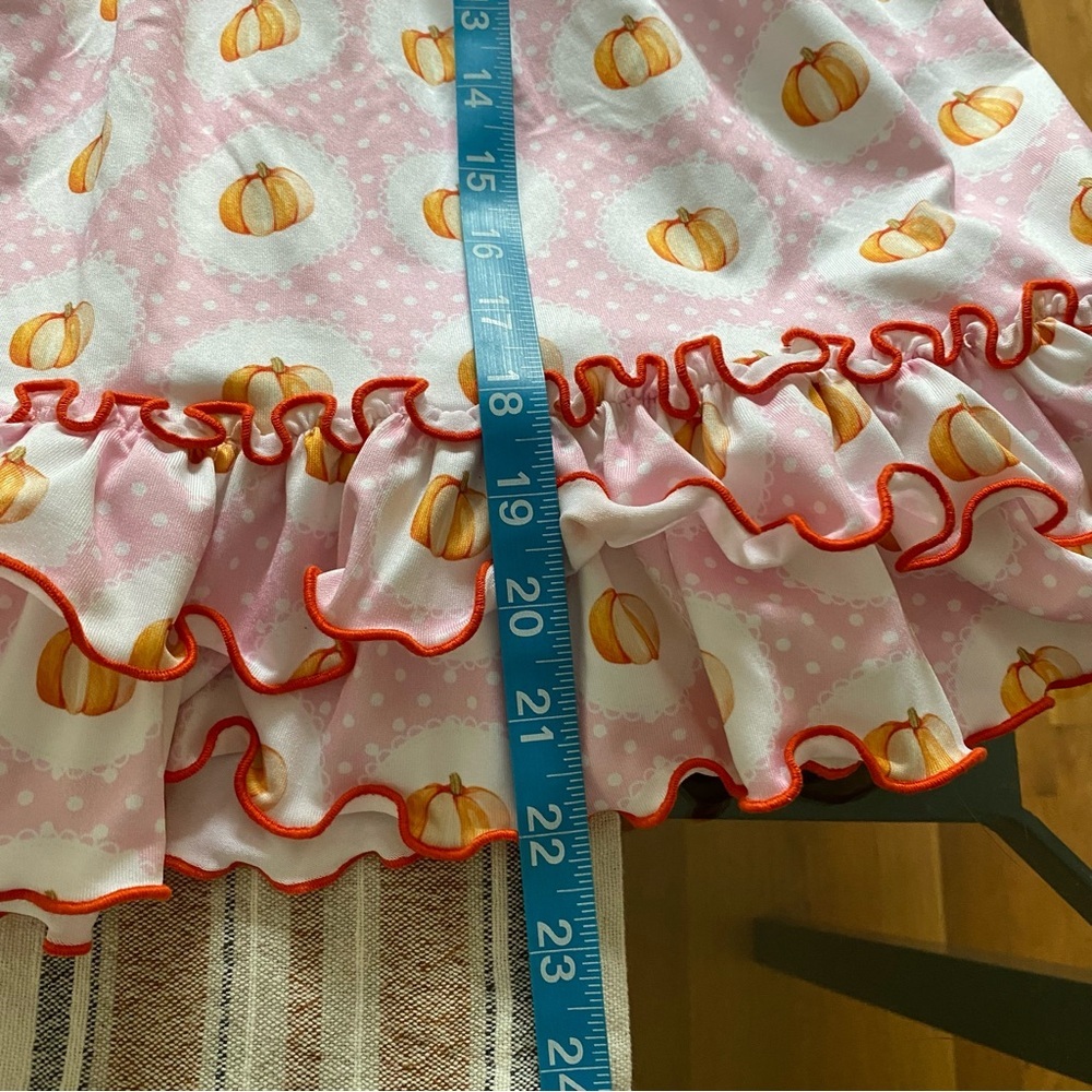 Southern Taters Pink Orange Pumpkin Ruffle Dress 4t - Picture 16 of 16